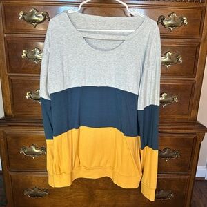 Colorblock Women's Top - Gray, Blue, and Yellow